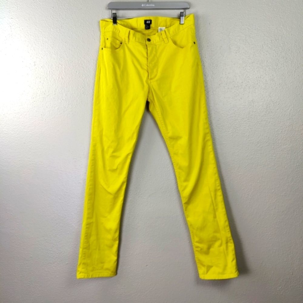 Lemon Yellow H&M Button Fly 5 Pocket Jeans Straight Leg Banana Pants!